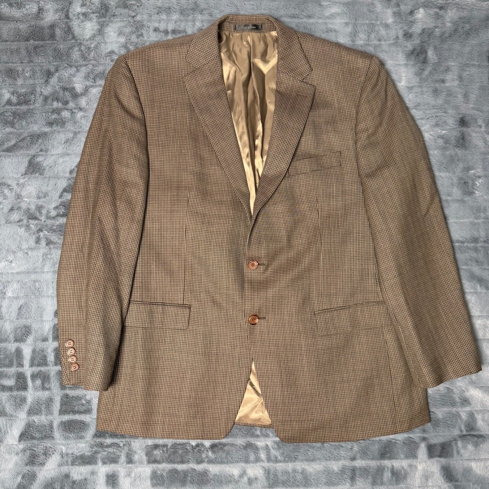 Lauren Ralph Lauren Blazer Mens 46R Brown Wool Houndstooth 2-Button Sport Coat